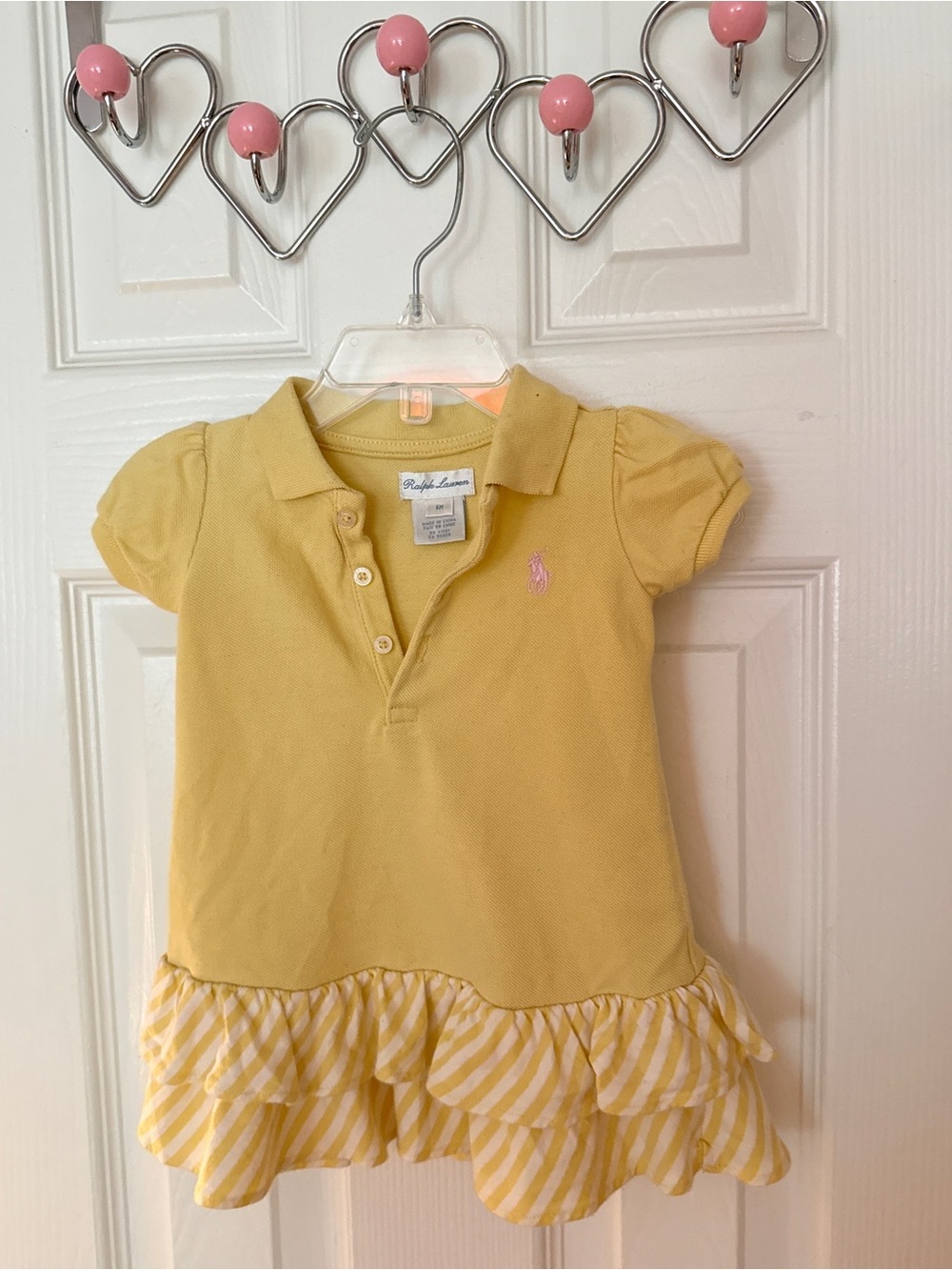 Ralph Lauren Girls Yellow Polo Dress with Ruffle Hem
